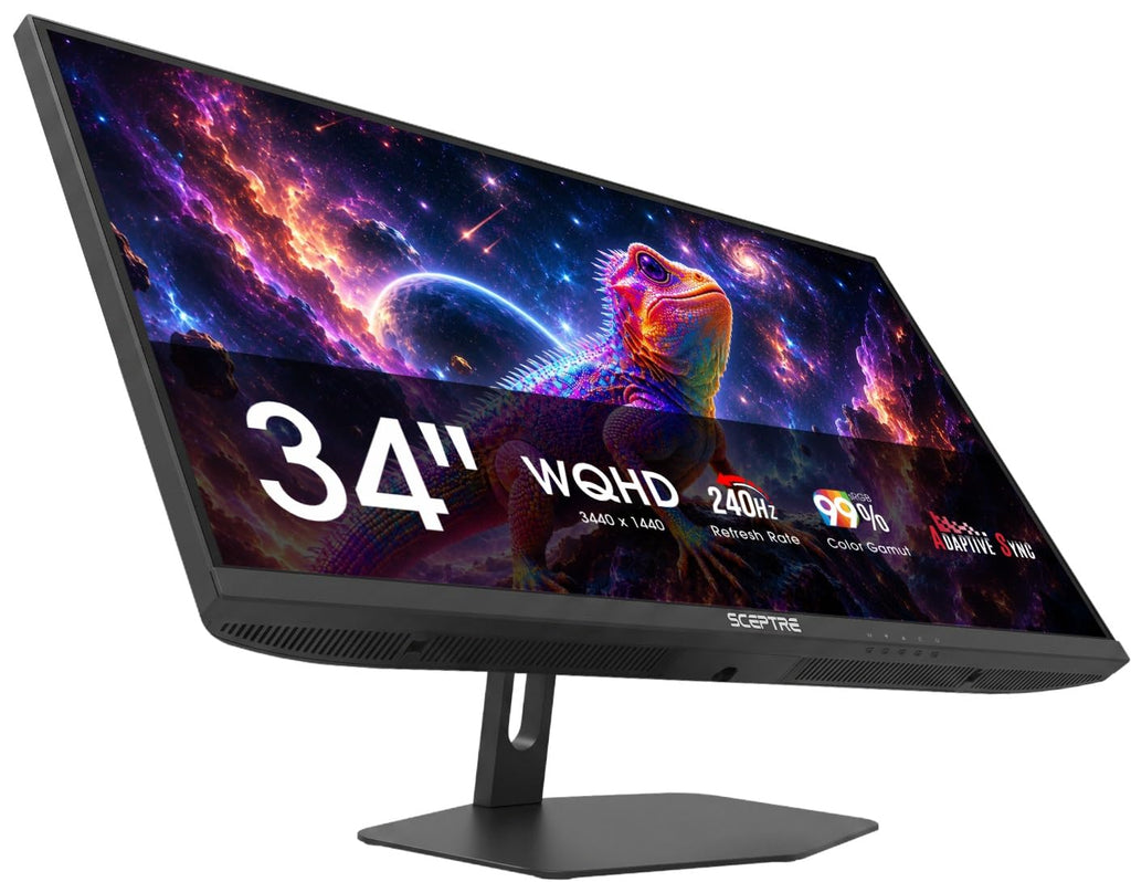 Sceptre New 34-inch Prime Gaming Monitor 3440 x 1440 up to 240Hz 1ms 100% sRGB DisplayPort x2 HDMI x2 Build-in Speakers, Machine Black 2027 (E345B-QU240T Series)