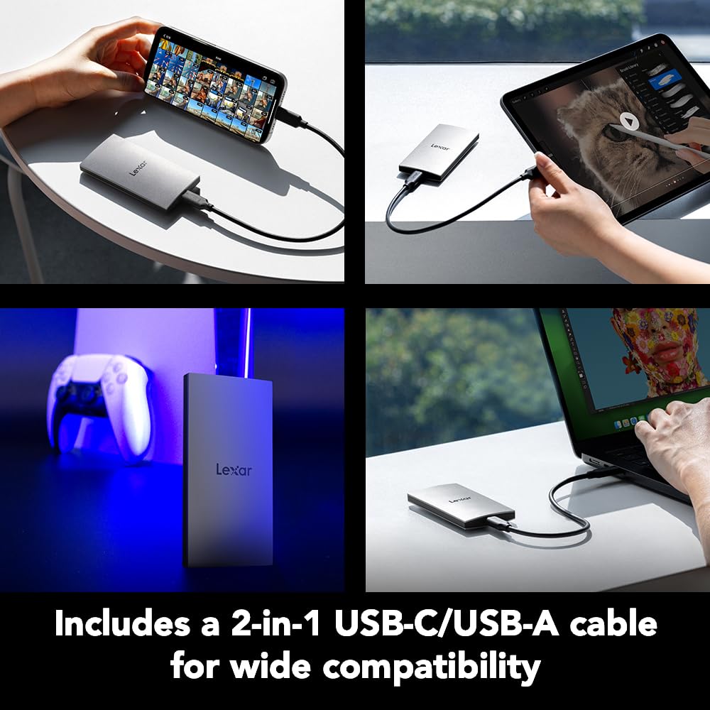 Lexar 2TB ES3 External SSD, 1050MB/s Read, USB-C, Sleek & Sturdy