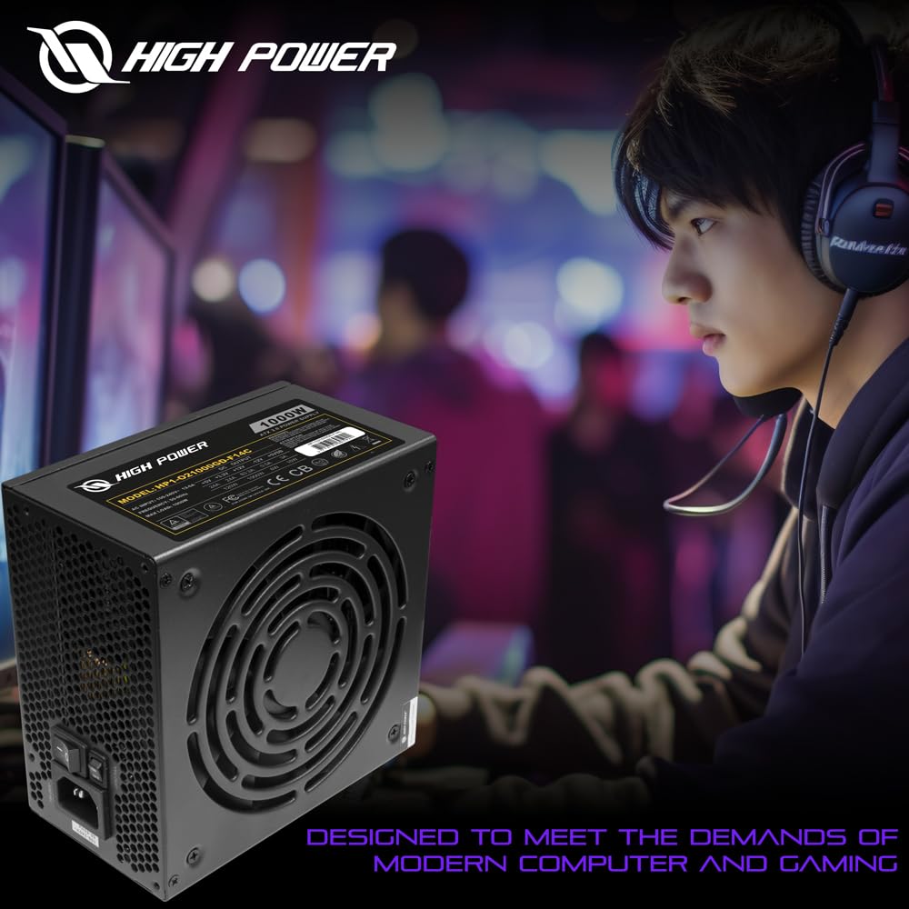 HIGH POWER PC Computer Power Supply Fully Modular 1000W 80 Plus Gold Certified ATX 3.0 & PCIE-5.0 Compliant, High-Performance, Efficiency, and Reliability. Active PFC, and All Protections