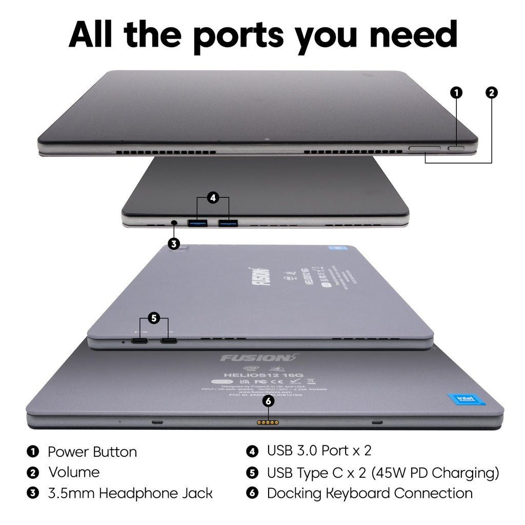 Fusion5 2 in 1 Laptop, Windows 11 Tablet with Keyboard - Built in USA, 12" 2K Touchscreen, Intel 15th Gen Quad-Core CPU, 16GB DDR5 RAM, 512GB SSD, 12 Inch Windows Tablet PC with Built-in Cooling Fan