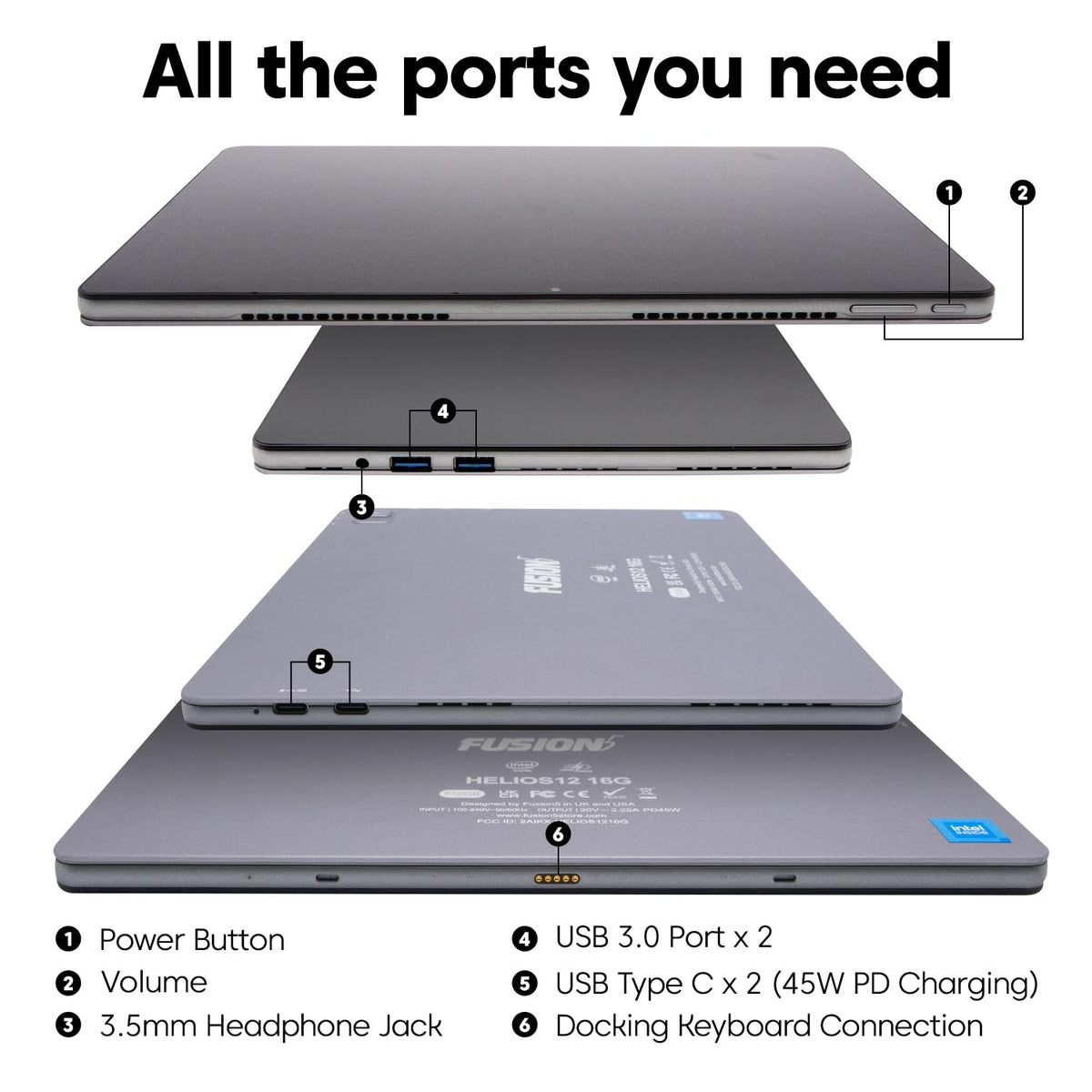 Fusion5 2 in 1 Laptop, Windows 11 Tablet with Keyboard - Built in USA, 12" 2K Touchscreen, Intel 15th Gen Quad-Core CPU, 16GB DDR5 RAM, 512GB SSD, 12 Inch Windows Tablet PC with Built-in Cooling Fan
