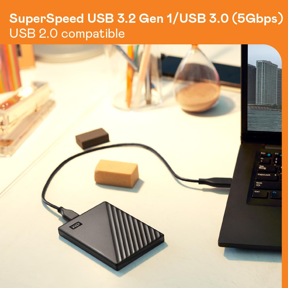 WD 2TB My Passport, Portable External Hard Drive, Black, backup software with defense against ransomware, and password protection, USB 3.1/USB 3.0 compatible - WDBYVG0020BBK-WESN