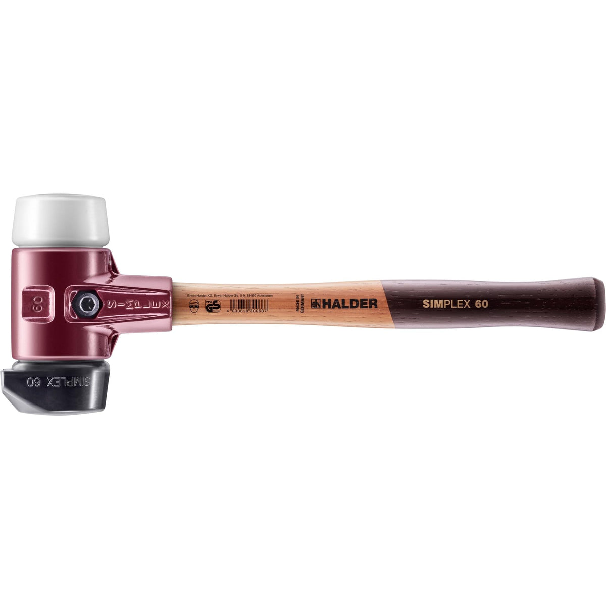 Halder Simplex Soft-Face Mallet 3027.282 – Medium-Hard "Stand-Up" Rubber Insert, Superplastic Insert, Cast Iron Housing, Extra Short Varnished Wooden Handle, 80mm, 6 lbs.