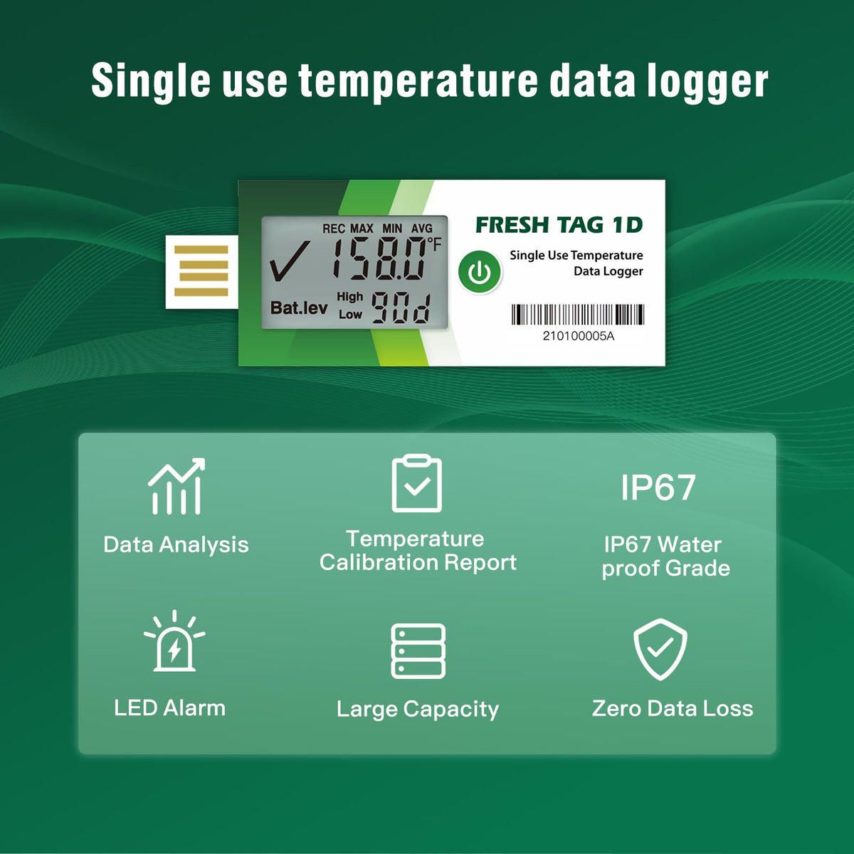 Freshliance Temperature Data Logger with LCD Display, Single Use USB Temperature Recorder with 30000 Points, Auto PDF CSV Report 180Days Cold Chain Transportation Storage, Fresh Tag 1D, 20Pack