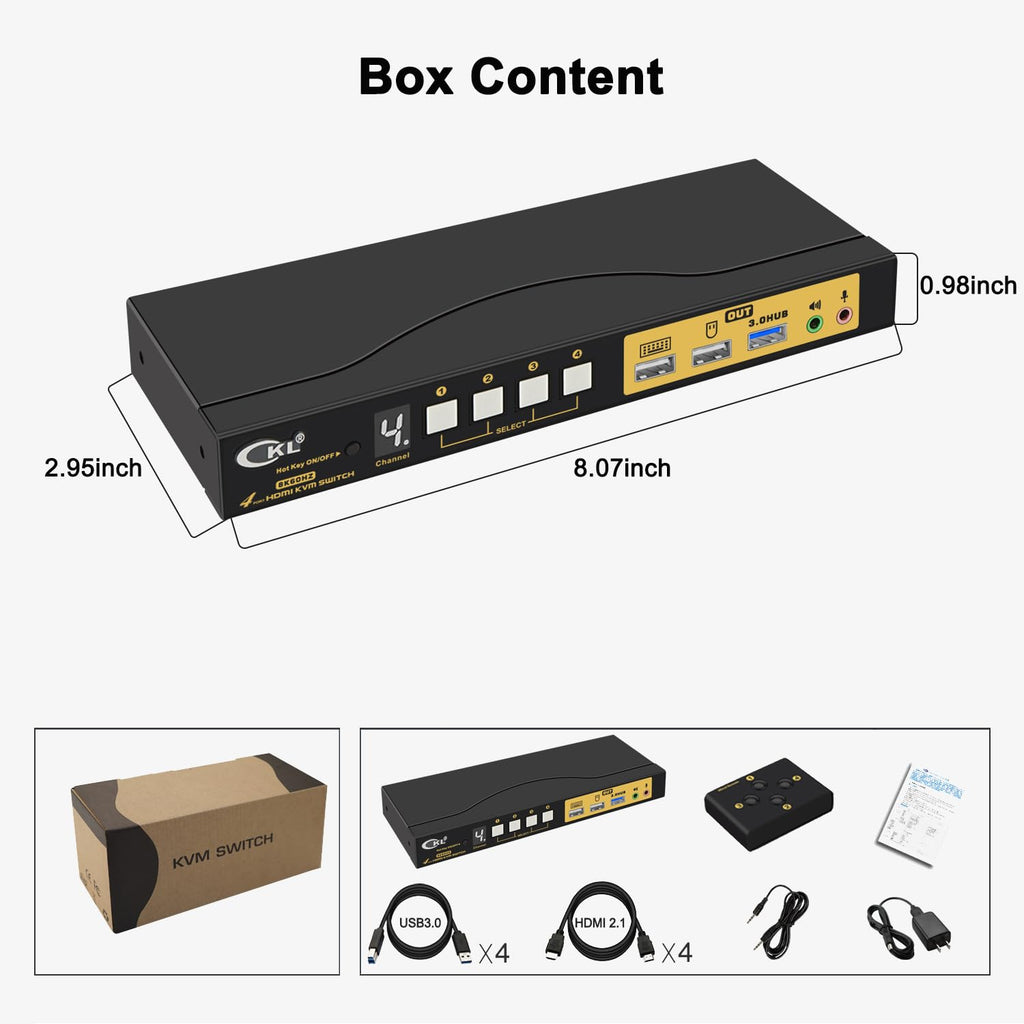 8K HDMI 2.1 KVM Switch (4 Computers 1 Monitor with EDID)