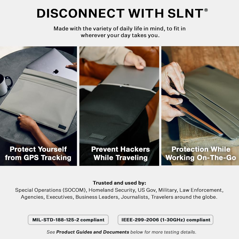SLNT Faraday Laptop Sleeve - Signal Blocking Laptop Bag (Black, 13 inch)