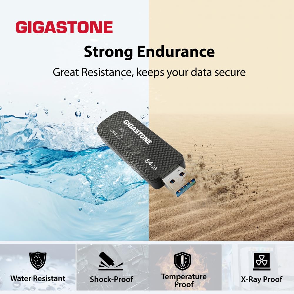 GIGASTONE 64GB Flash Drive 10-Pack, USB 3.2 Gen 1, Up to 80MB/s High-Speed Data Transfer, Carbon Fiber Design, Retractable, USB 2.0 / USB 3.0 / USB 3.1 Interface Compatible