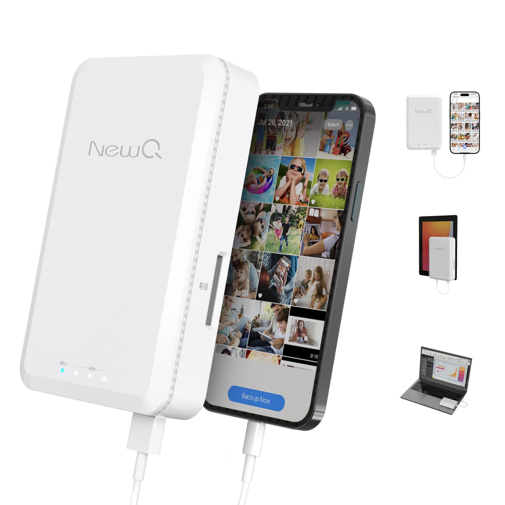 NEWQ 1TB External Hard Drive for iPhone, iPad, MacBook - USB 3.0, 2.0, 2.0 3.0 - Compatible with iOS & Android, Store Photos, Videos, Music, Documents