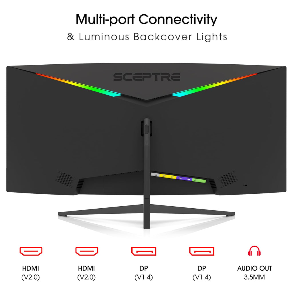 Sceptre 34-inch Curved ultrawide WQHD Monitor (3440 × 1440), R1500, up to 180Hz/165Hz, DisplayPort x2, 99% sRGB, 1ms, Built-in Speakers, Machine Black, 2025 (C345B-QUT168)