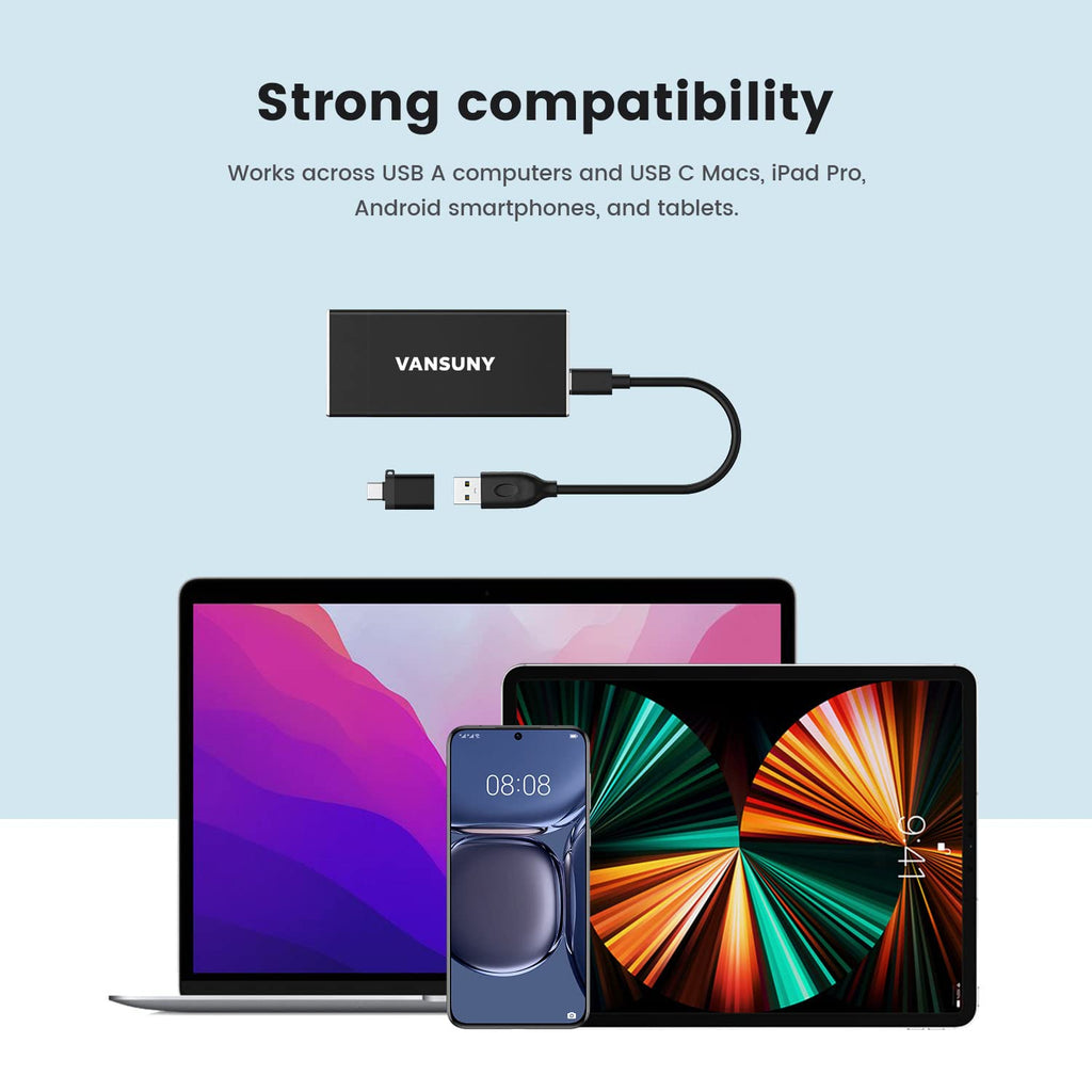 Vansuny 1TB Portable External SSD, USB 3.1 Gen2 500MB/s High-Speed Data Transfer, Metal USB C Mini Portable External Solid State Drive for PC, Laptop, Phones and More