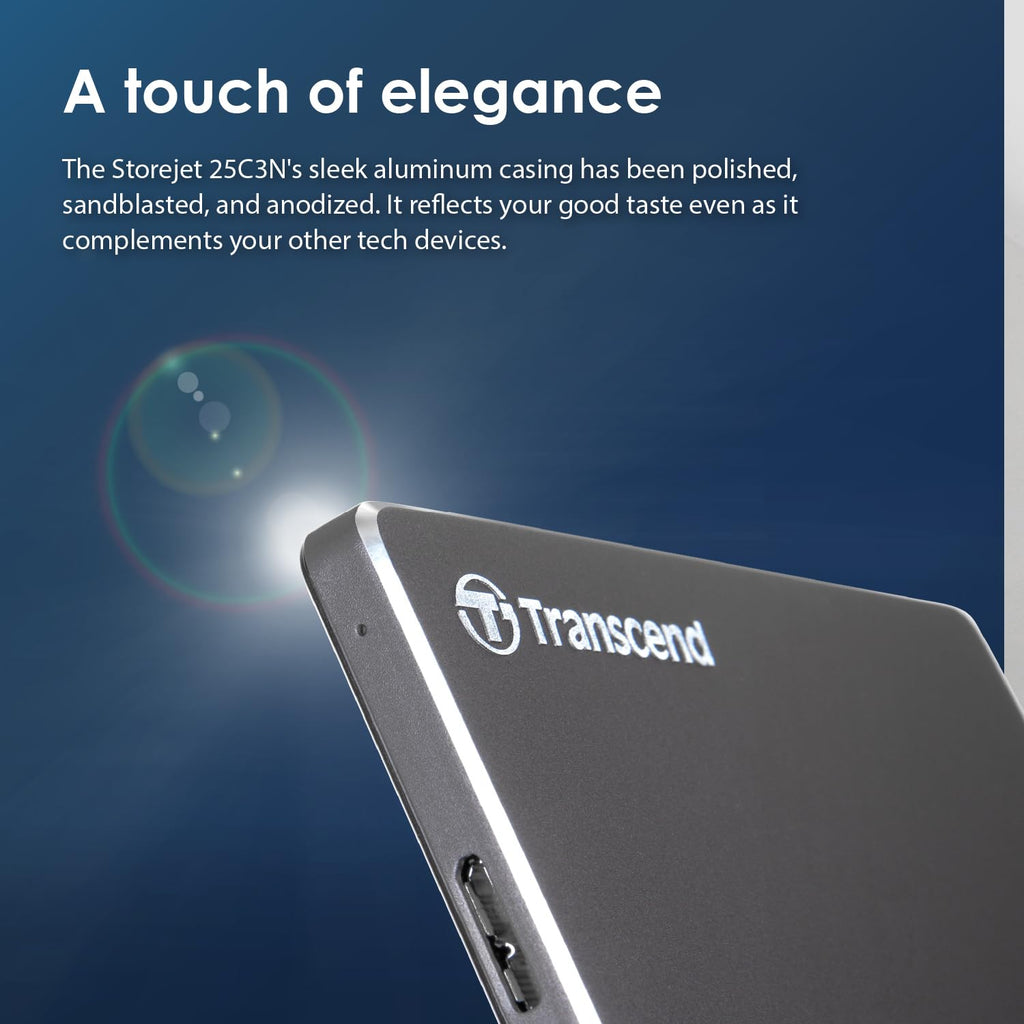 Transcend 1TB StoreJet 25C3N Portable HDD, Sleek Aluminum Case, Type-A