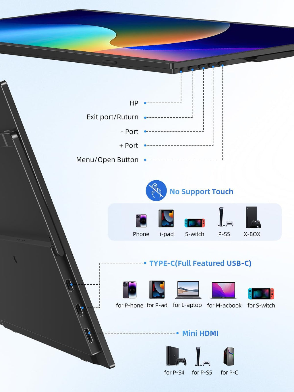 UPERFECT Portable Monitor Touchscreen 15.6 Inch 125% sRGB Travel Monitor