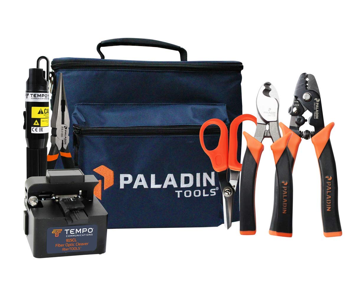 Paladin Tools FTK-P Pro Fiber Optic Tool Kit, Cutters Strippers Slitters Pliers w/Visual Fault Locator VFL, Premium Fiber Optic Tools (Fiber Termination Kit)