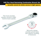 Titan 17366 13-Piece 12 Point 72 Tooth SAE Flex Head Ratcheting Combination Wrench Set
