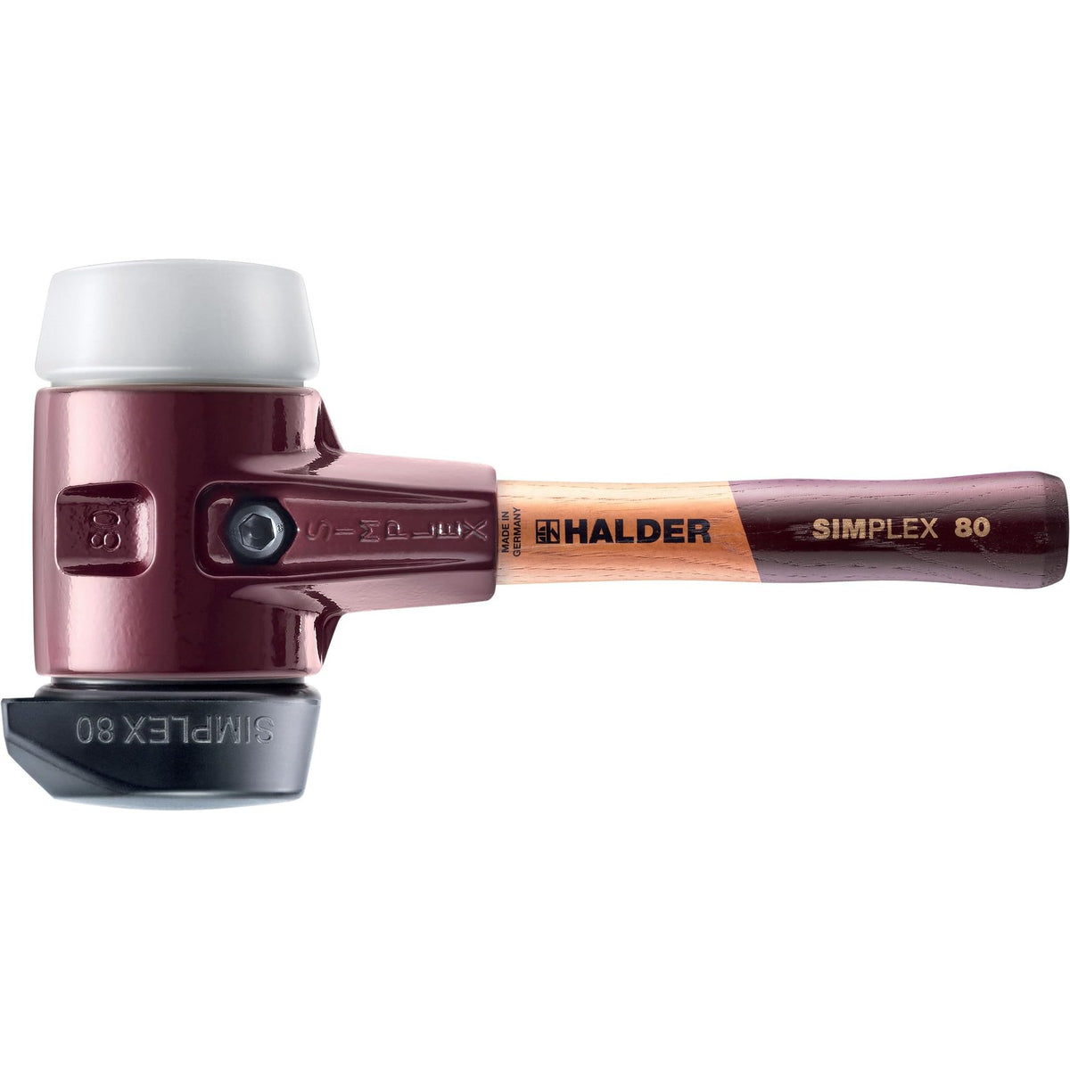 Halder Simplex Soft-Face Mallet 3027.282 – Medium-Hard "Stand-Up" Rubber Insert, Superplastic Insert, Cast Iron Housing, Extra Short Varnished Wooden Handle, 80mm, 6 lbs.