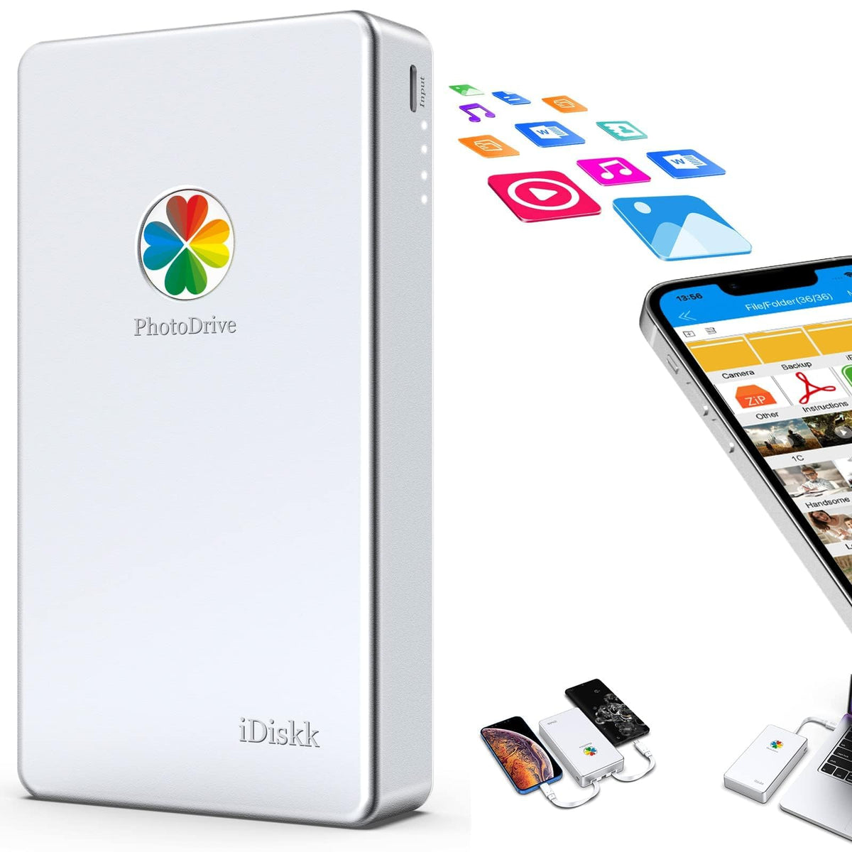 iDiskk MFi Certified 2TB External Hard Drive for iPhone,iPad,MacBook,PC,Photo Storage Phone Drive for Android Mobile to Backup Photos | Video | Files (auto Backup) for iPhone 18/17/16/15/14/13/12
