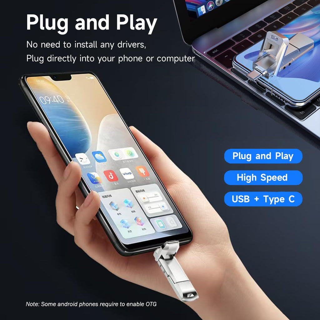 1T Solid State USB Drive, Up to 550MB/s High Speed USB 3.2 Gen 2 Thumb Drive, USB C & USB A Dual Drives, External SSD Storage for iPhone 17/16/15, Android, MacBook, Laptop, PC, iPad and More