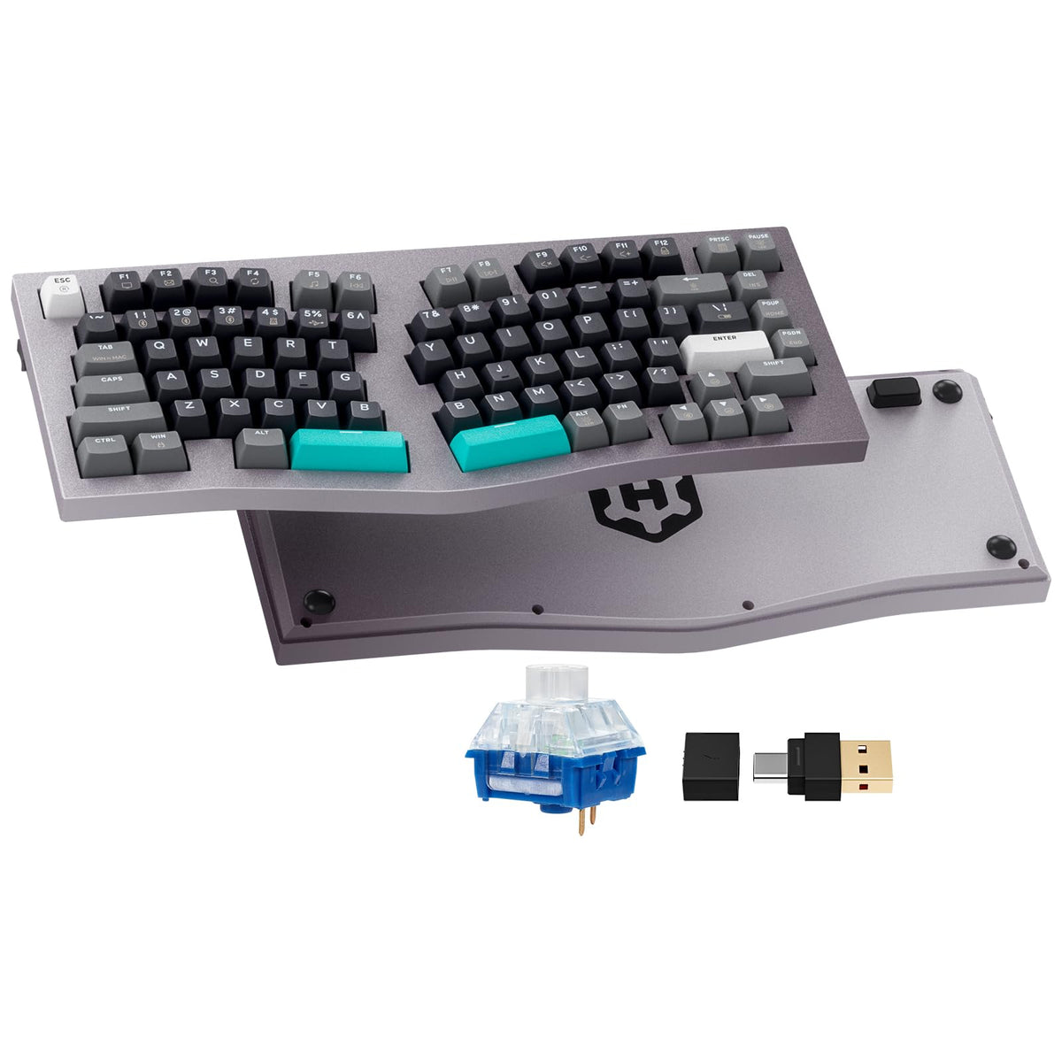 Hexgears F2 - Aluminum Custom Mechanical Keyboard, Split Alice 83 Key Layout Ergonomic Keyboard, Hot Swappable Slient Linear Switch, BT5.0/2.4GHz/USB-C, RGB Backlit with Wrist Rest for Win/Mac