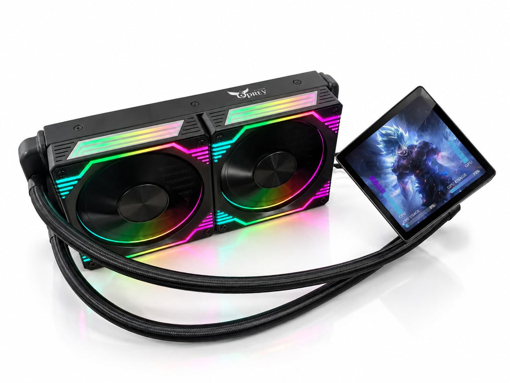 Osprey 360mm AIO CPU Cooler, Curved OLED Screen, ARGB, Intel & AMD, Black