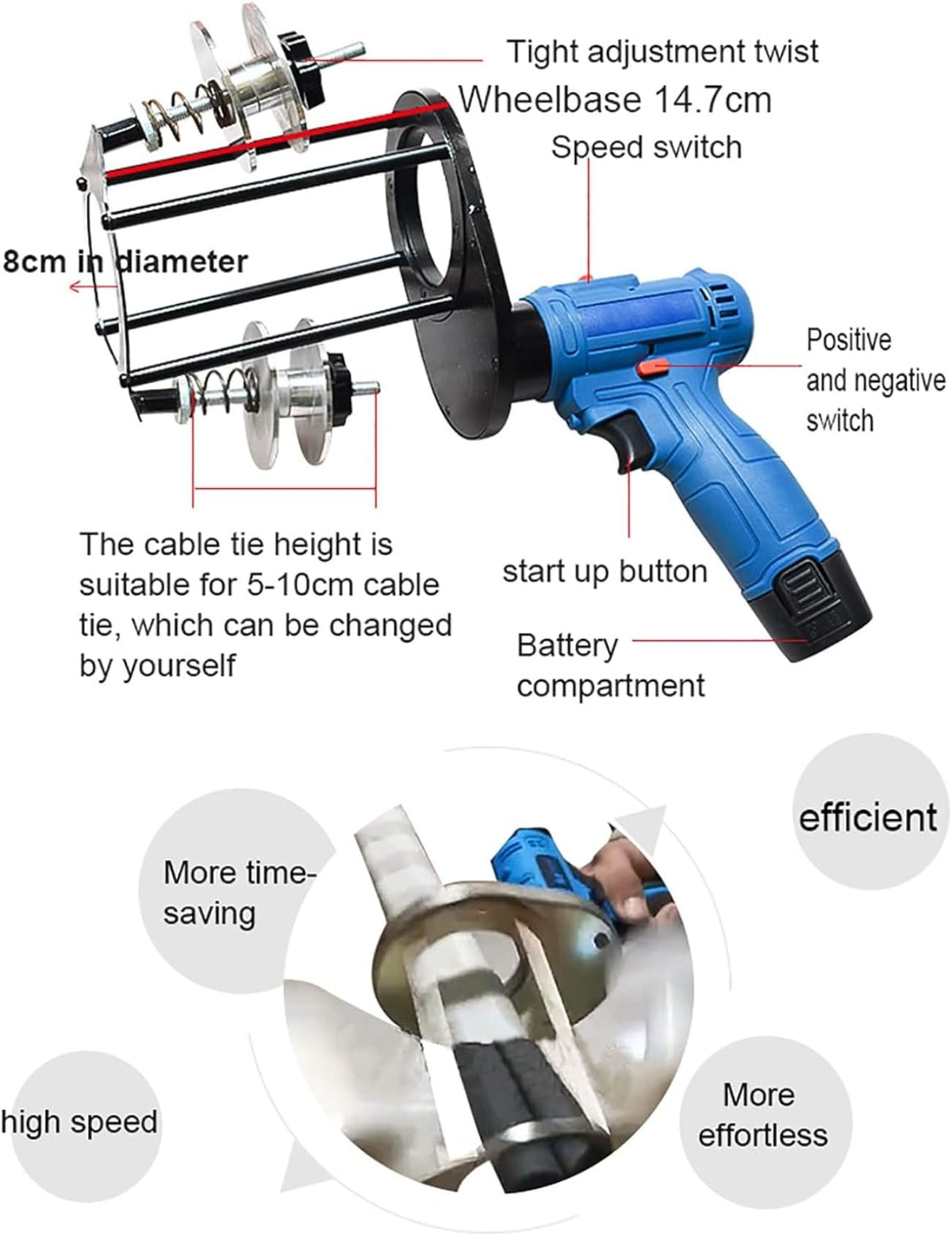 Portable Electric Air Condit Pipe Winding Machine, Two Winding Modes Of Opening And Closing, Cable Tie Adjustment Distance 5-10cm, for Home Improvement Companies, Workers
