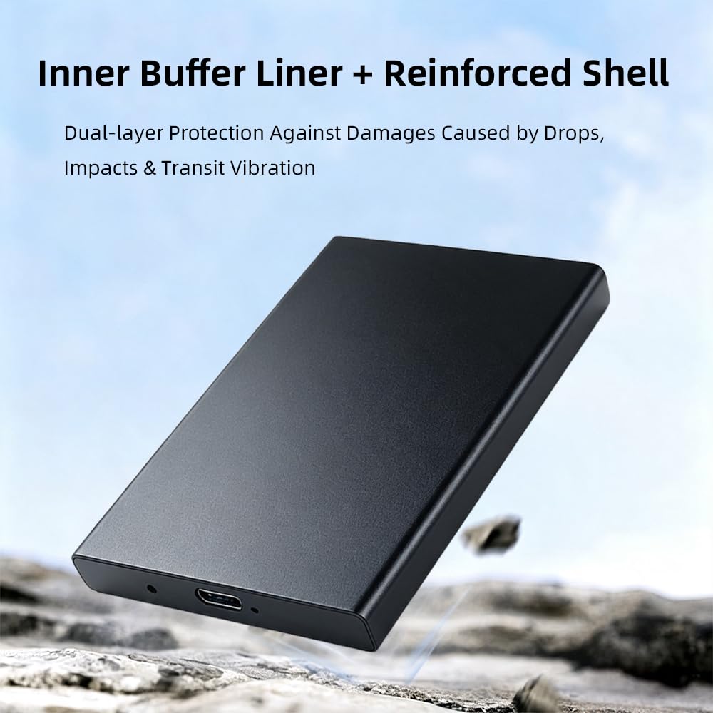 1TB Portable SSD Black, Up to 550MB/s USB-C USB3.2 Gen2 External SSD for iPhone 15/16/PS4/PS5/Android Phone/Tablet/Windows/Mac