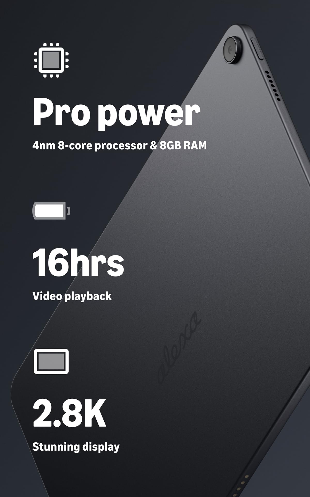 Amazon Alexa Tablet 12 Pro (all-new), 8GB RAM, 128GB, 12″ stunning 2.8K display, All-day battery, With Google Play, Designed for Alexa+, Graphite
