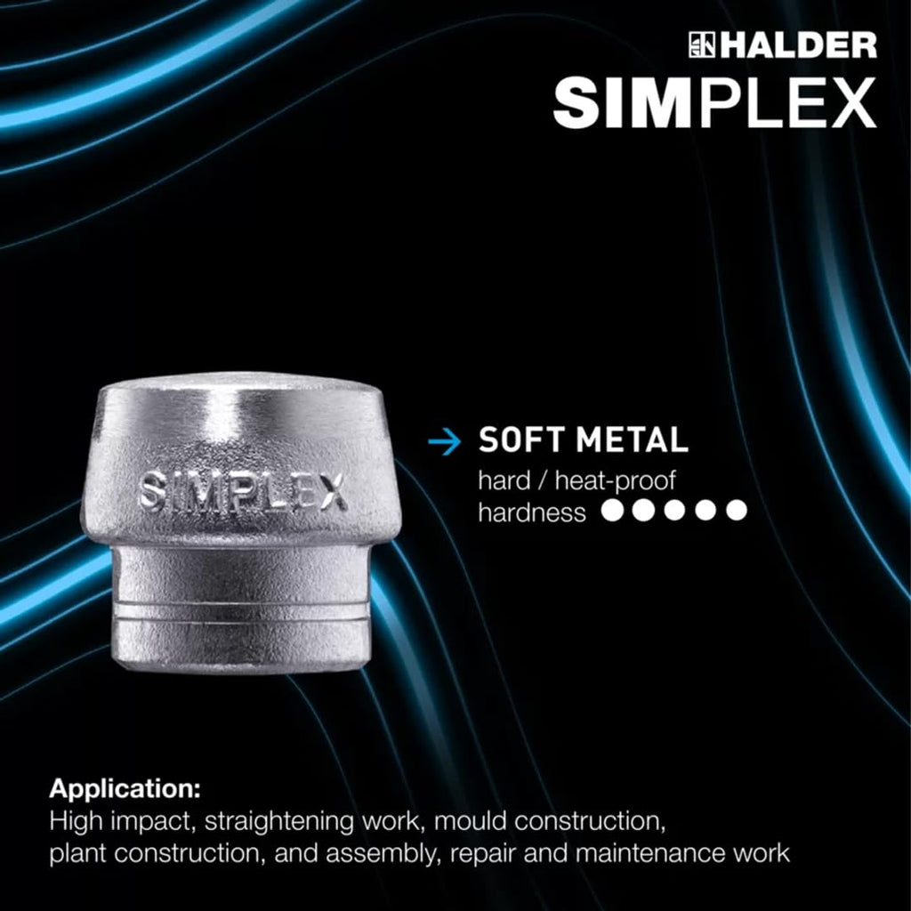 Halder Simplex Soft-Faced Mallet 3709.080 – Soft Metal Inserts, Reinforced Cast Iron Housing, Fiber Glass Handle, Non-Slip Rubber Grip, 80mm, 9.5 lbs.