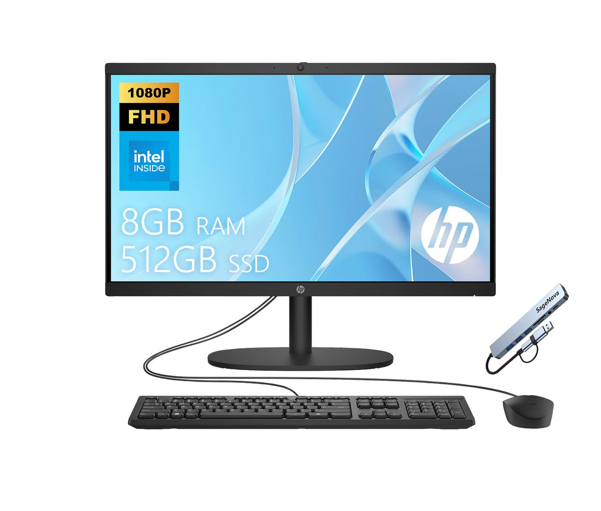 HP 22" FHD All-in-One Desktop Computer, 8GB DDR5 RAM, 512GB SSD