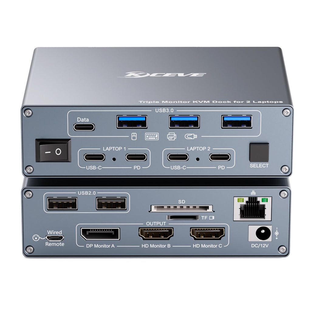 KVM Switch 3 Monitors 3 Computers USB C, KVM Switch for 2 Laptops&1 Desktop