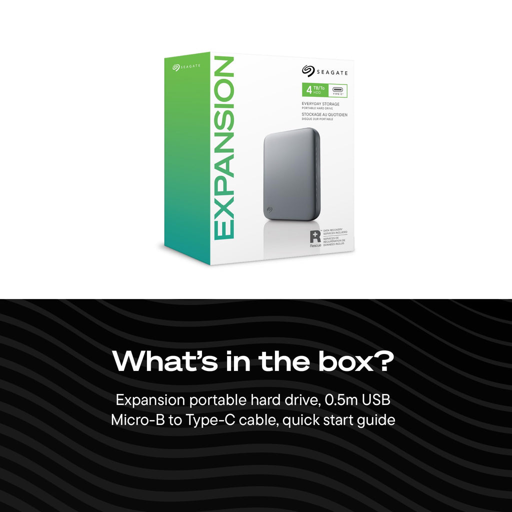 Seagate 4TB Expansion Portable Hard Drive | MicroB to USB-C (STNN4000400)