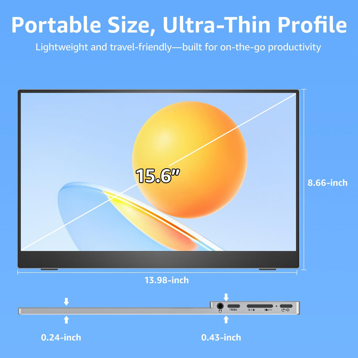 VisionOwl Portable Monitor 15.6 Inch 1080P FHD 85% sRGB Second Screen, USB-C HDMI HDR External Travel Monitor for Laptop PC MacBook PS5 Xbox, VESA Mountable, with Speakers, Cover Stand, Silver