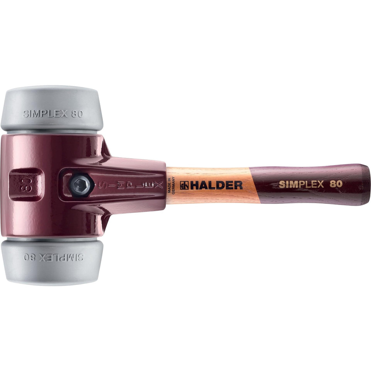 Halder Simplex Soft-Faced Mallet 3003.082 – TPE-Mid Inserts, Cast Iron Housing with Handle Protection Sleeve, Extra Short Hickory Handle, Vibration–Damping, 80mm, 5.8 lbs.