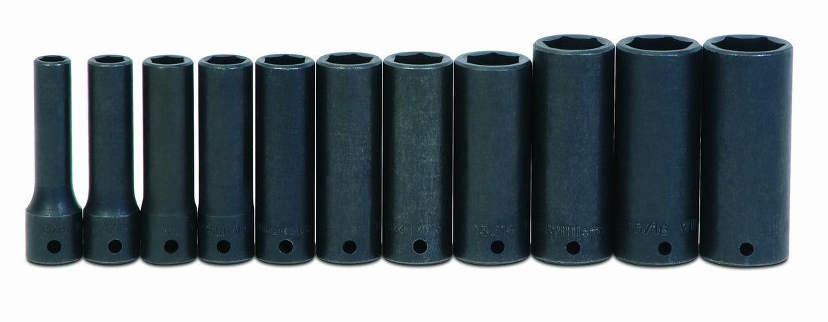 Williams JHWWS-1419RC SUPERTORQUE 19-Piece 1/2-Inch Drive SAE Deep Impact 6 Point Socket Set, Black Industrial Finish, Designed for Maximum Engagement on 6-Point Fasteners