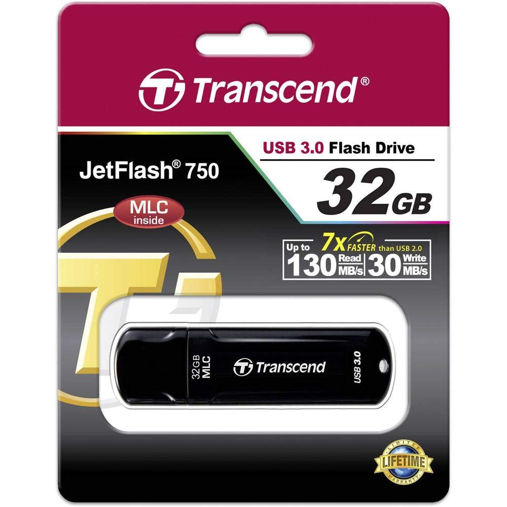 Transcend 32GB JetFlash 750 USB 3.0 Flash Thumb Drive, MLC