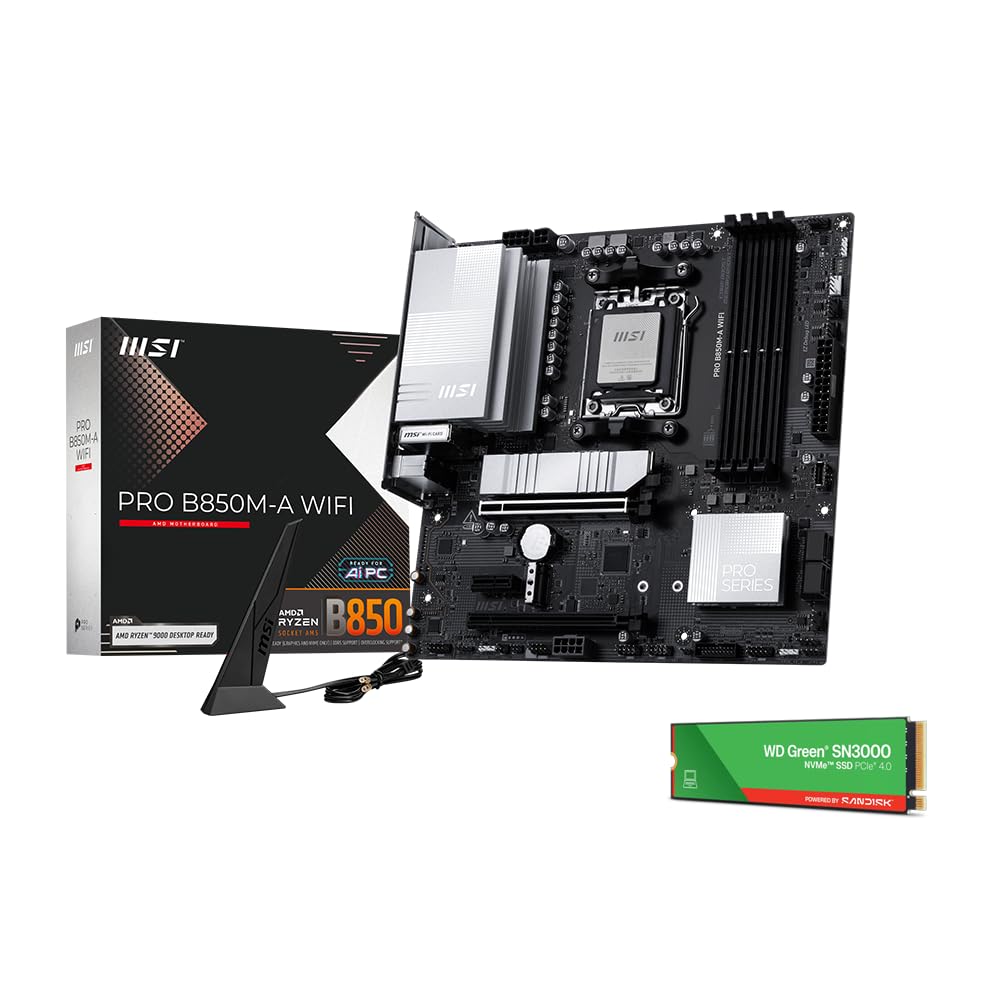 MSI PRO B850M-P WIFI Motherboard,ATX-Supports AMD Ryzen 9000-7000 Processors,AM5-DDR5 Memory Boost (8200+ MT/s OC),PCIe 5.0 x16&4.0x16,M.2 Gen5,Wi-Fi 7,5G LAN+HIGH-SPEED DDR5 RAM 16GB (1x 16GB) Bundle