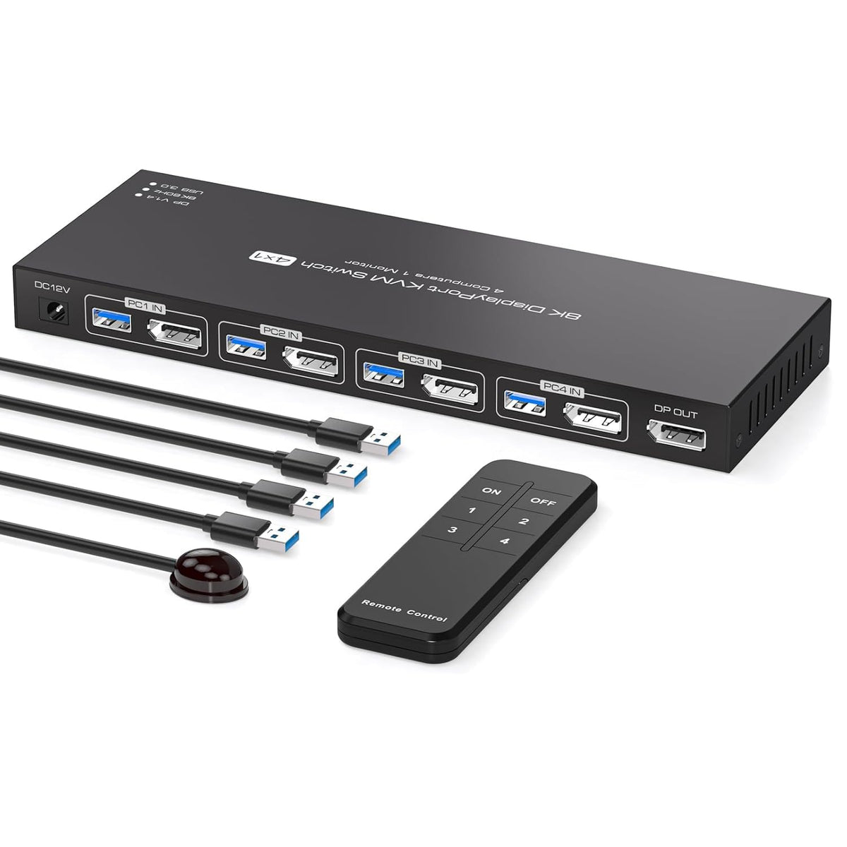 KVM Switch 4 Computers 2 Monitors HDMI and Displayport 4K120Hz 4 Port KVM Switch for 4 PCs to Share Dual Monitors and 4 USB 3.0 Peripherals Support for Copy/Extend Modes with Controller
