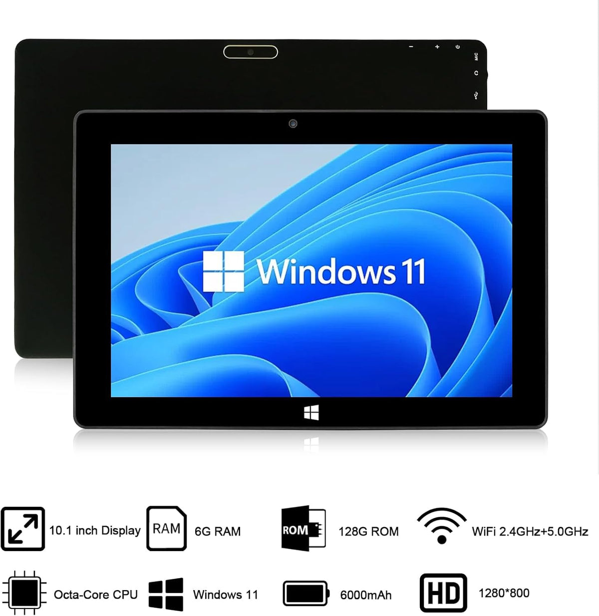 10.1" Windows Tablet Touchscreen Tablets Computer 6GB RAM 128GB ROM, Intel Processor, USB 3.0, Micro HDMI, 6000MAH Battery, Dual Cameras, Bluetooth 5.0