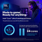 Intel Core Ultra 9 Processor 285K, 24 cores (8 P-cores + 16 E-cores) up to 5.7 GHz