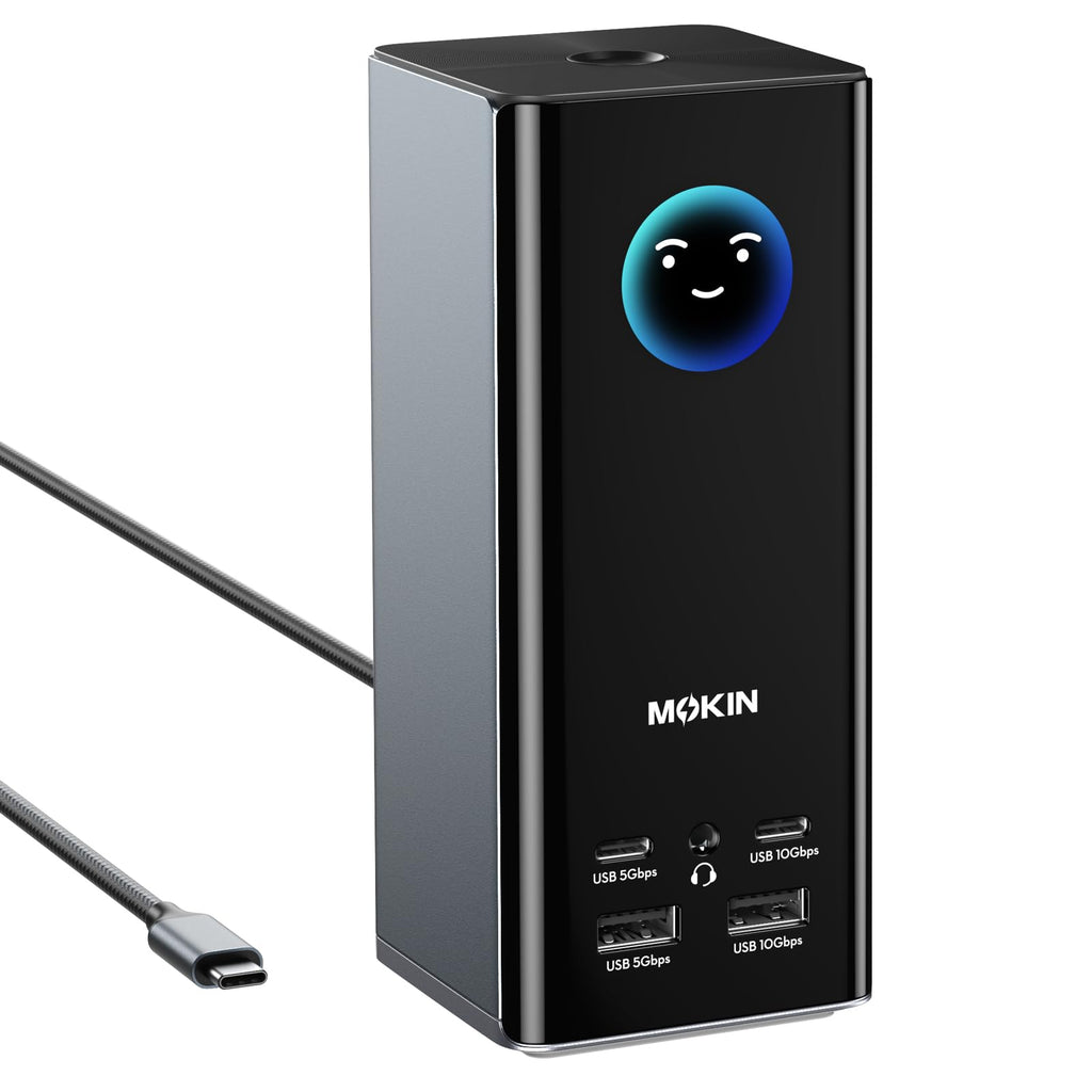 MOKiN USB C Docking Station 3 Monitors, 17-in-1 Triple Display Docking Station with 3 HDMI & 2 DP, 10G USB A/C, Gigabit Ethernet, 100W PD, Smart Display, SD/microSD, for Mac/Dell/Hp(Driver Required)