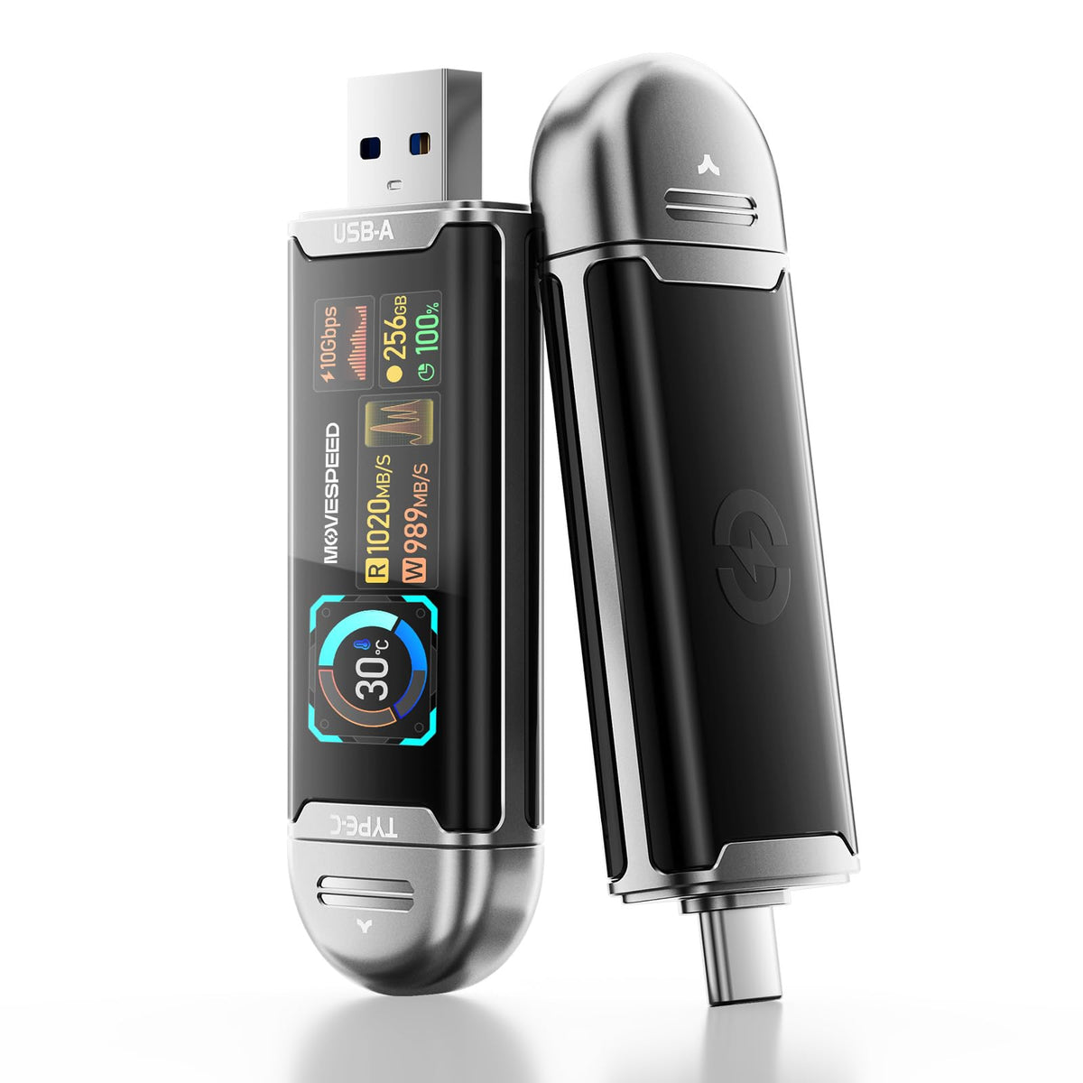 MOVE SPEED 1TB Solid State Drives with Smart Display 1090MB/s USB 3.2 Gen2 and Type C with Dual Ports for ProRes 4K Video iPhone 18/17/16/15, Android Phone, Windows, Mac