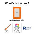 LaCie Rugged Mini, 1TB, 2.5", Portable External Hard Drive, for PC Mac iPad and iPhone, Data Rescue Service (LAC301558)