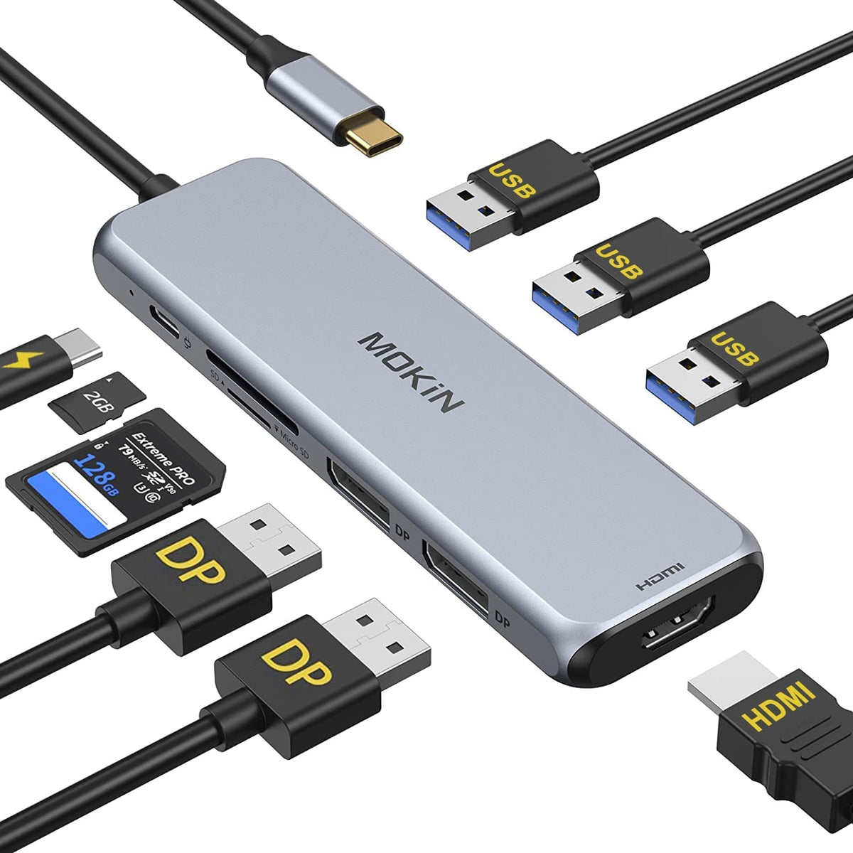 MOKiN USB C Docking Station 3 Monitors, 17-in-1 Triple Display Docking Station with 3 HDMI & 2 DP, 10G USB A/C, Gigabit Ethernet, 100W PD, Smart Display, SD/microSD, for Mac/Dell/Hp(Driver Required)