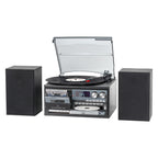 10 in 1 Record Player with External Speakers, Timeless Vintage Style & Rich Stereo Sound, Two-Way Bluetooth, 3-Speed Turntable, CD, Cassette, AM/FM Radio, USB/SD, Remote Control, Black