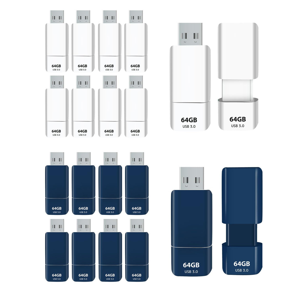 GIGASTONE 64GB Flash Drive (10 Pack) Z60 USB 3.2 Gen 1, 100MB/s Ultra Fast, Retractable Capless Slider Design, Data Storage, Backup for PC/Mac/TV/Car Audio, USB 2.0/3.0/3.1 Compatible