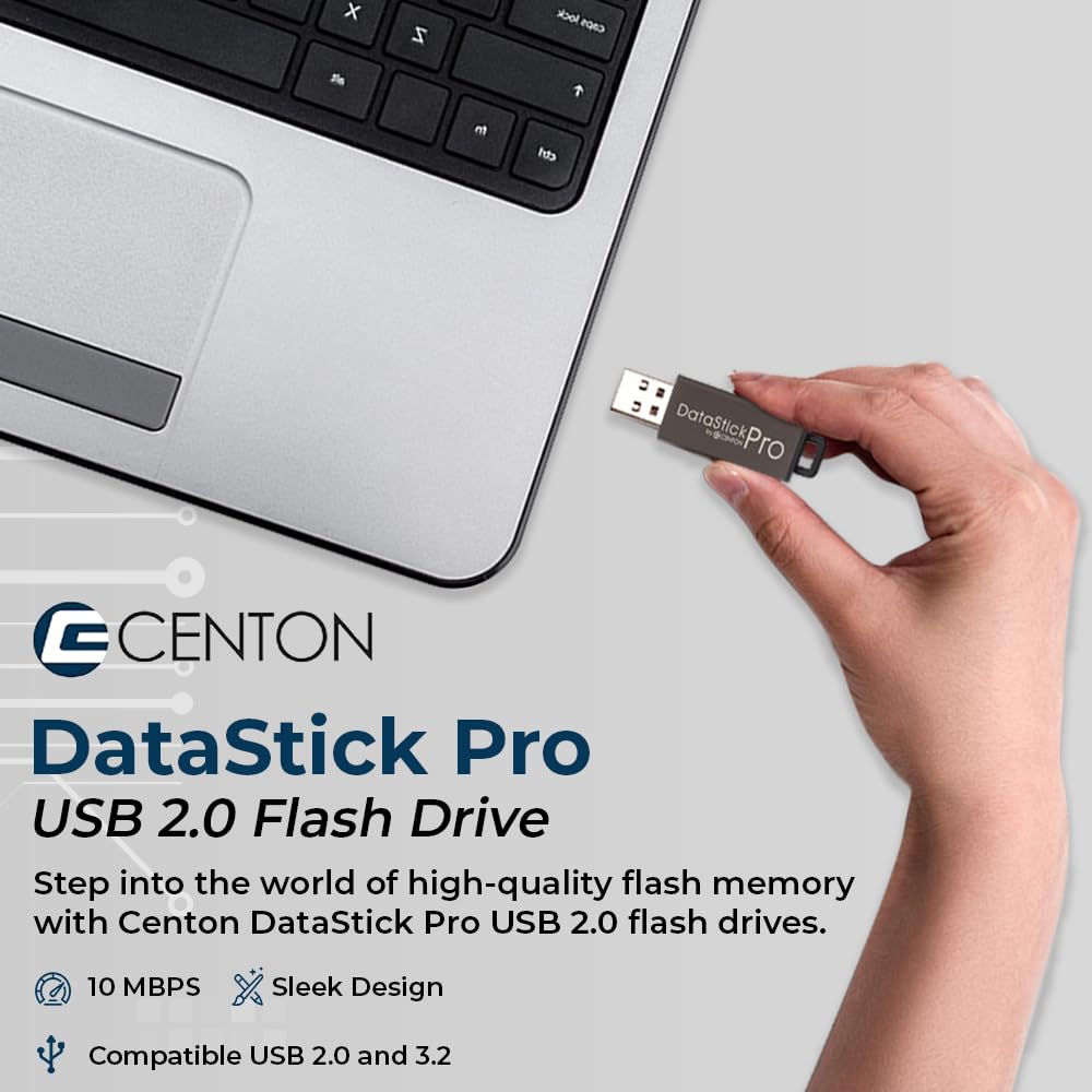 Centon Electronics DataStick Pro USB 2.0 Flash Drive, 2 GB, 50 USB Flash Drives, 50 Bulk Pack, Grey