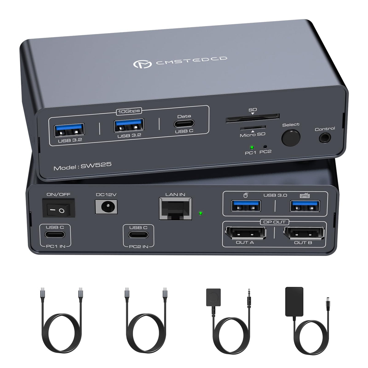 USB C Docking Station KVM Switch 2 Monitors 2 Computers 4K120Hz DisplayPort KVM Switches Dual Monitor for 2 Laptops with 1G Ethernet 5 USB A/C Devices and SD/microSD Card Slots