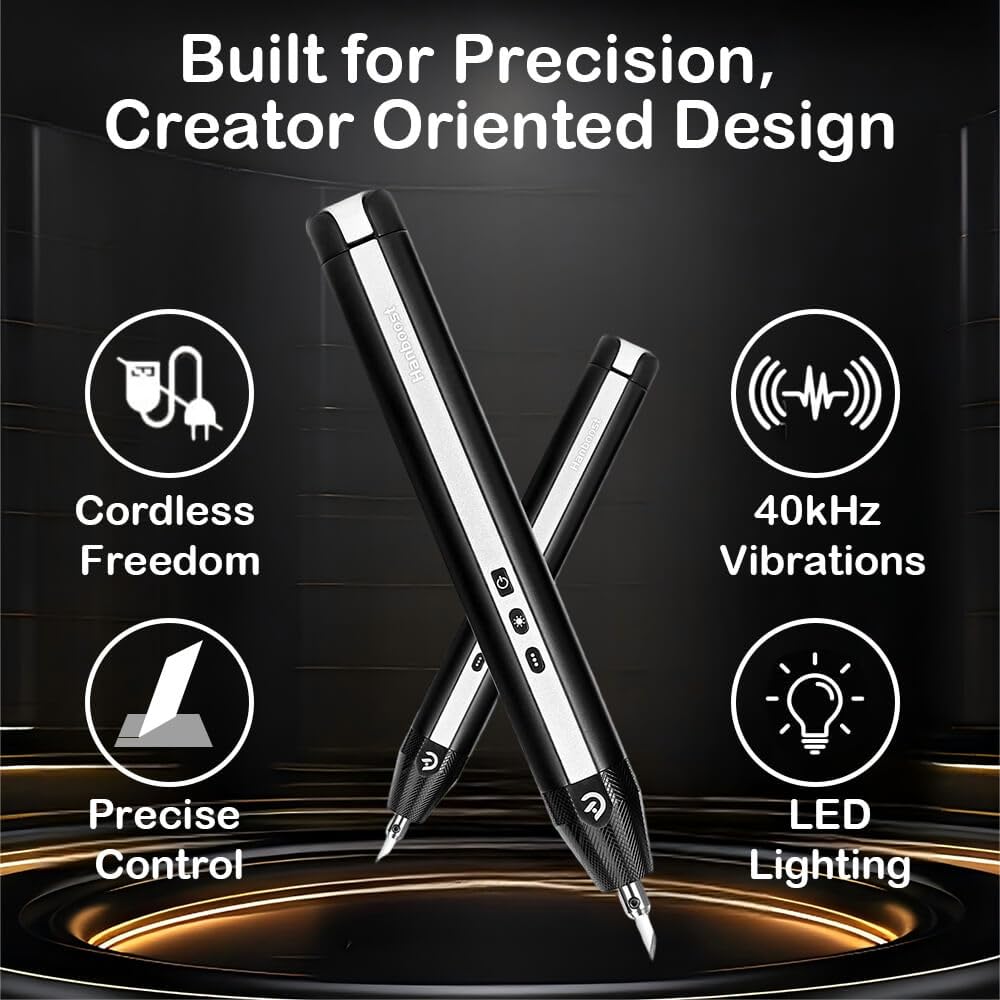 C1 Wireless Ultrasonic Cutter, 40,000Hz Electric Craft Knife, 3 Power Modes & LED, Portable Hobby Tool for 3D Print Support Removal, Plastic Model, Leather, Wood & DIY Makers