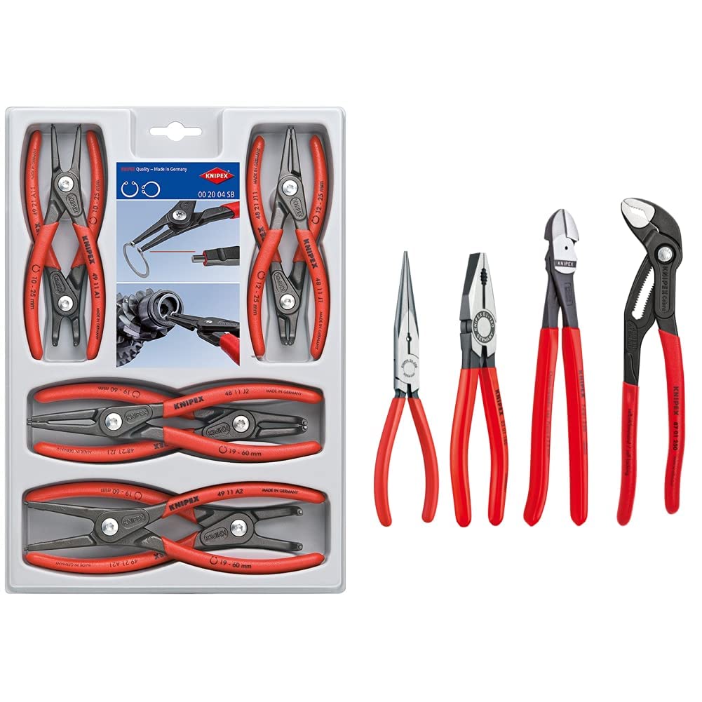 KNIPEX Tools 00 20 04 SB, Precision Circlip Snap-Ring Red Pliers 8-Piece Set & 31 11 160 Tools - Needle Nose Pliers (3111160)