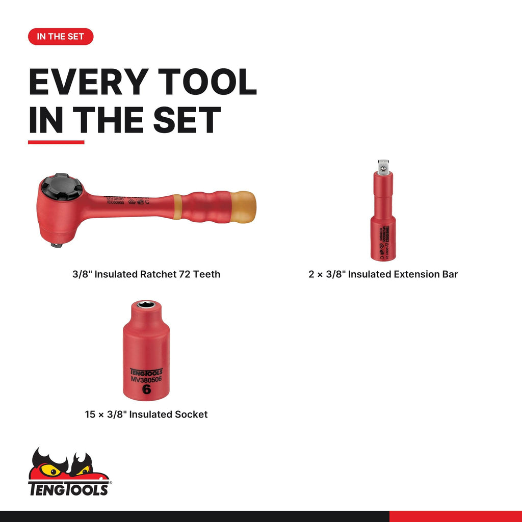 Teng Tools 18 Piece 3/8 Drive Insulated Socket Set Foam2 - TEDV3818