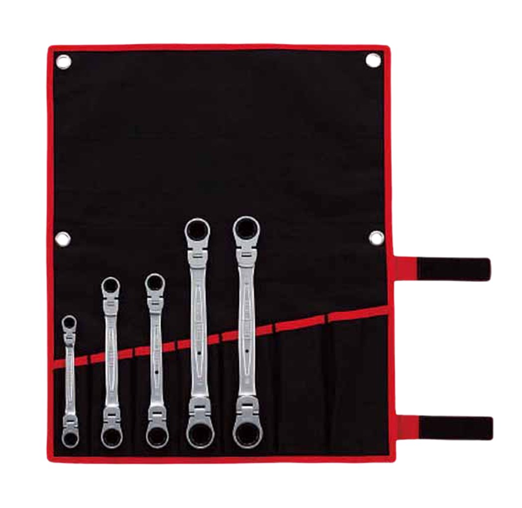 TONE Ratcheting Box End Wrench Flex Head Set, Metric, 5-Piece, RMFW500